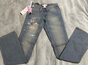 NWT - Fancy Collection Y2K Embroidered Dragon Bootcut Jeans, Size 24